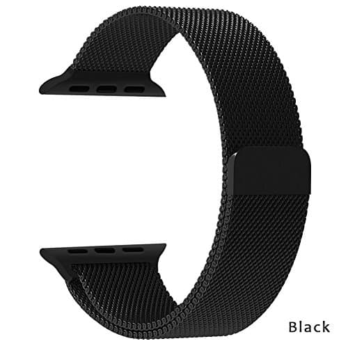 Smart Watch Band, Stainless Steel Mesh Loop Milanese Band Replacement Strap with Strong Magnetic Closure Clasp for Apple iWatch 38mm (Black)