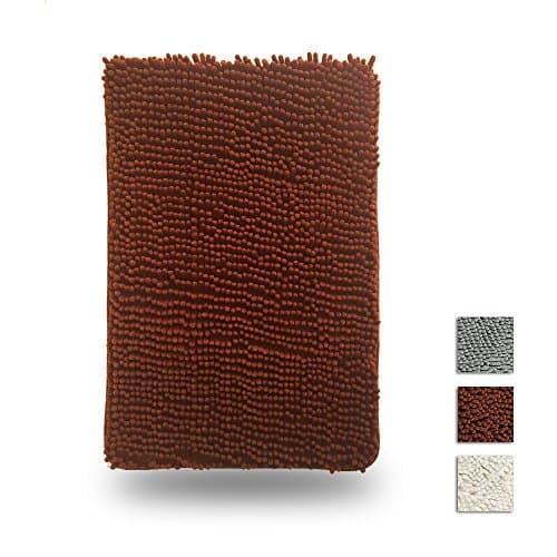 Updated Anti-Skidding Chenille Bath Mat, Thickened and Environment-Friendly Bath, Kitchen, Guest Room Mat - Brown 20 x 32 Inches