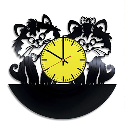 RomanticStuffStore Cute Cats Vinyl Record Wall Clock - Get Unique Nursery Room Wall Decor - Gift Ideas Siblings, Mother – Contemprorary Unique Modern Art Design