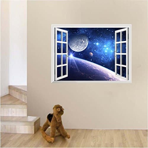 3D Window Wall Sticker,Sikye Star Galaxy Space Decor Art Wallpaper New Design Stickers (H)