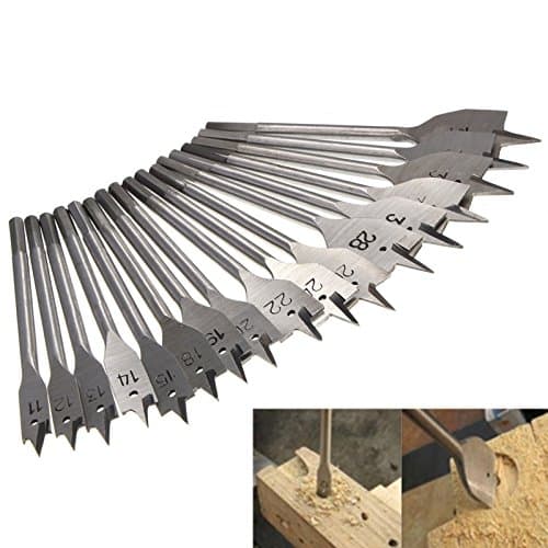 XNEMON 17Pcs 11-38MM Machine Flat Wood Drill Bits - All Metric Sizes Spade Bit Wallated