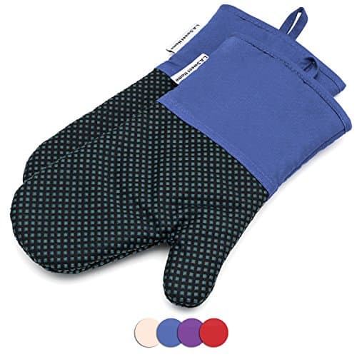 Silicone Oven Mitts 464 F Heat Resistant Potholders Dot Pattern Cooking Gloves Non-Slip Grip for Kitchen Oven BBQ Grill Cooking Baking 7x13 inch 1 pair (Blue) by LA Sweet Home