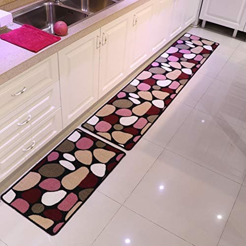 Soft Kitchen Mat Bath Rug Doormat Runner Carpet Set (17"x59", Rainbow Heart Stone)