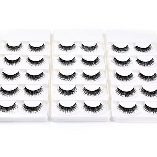 Wleec Beauty Thin Eyelashes Set Natural Strip Lashes Bundle Handmade False Eyelash Pack #53 (15 Pairs/3 Pack)