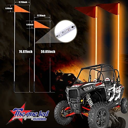 TheOne® LED Lighted Whips Single Color LED Safety Light Flag Poles LED Sand Flag Antenna Light Sand /Dunes/ Off- Road Vehicle/ ATV /Utv /Motor Homes (Orange, 6FT(1.8m))