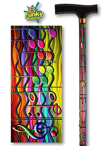 Walking Cane T Handle Derby Adjustable Aluminum Music Notes Over The Rainbow Men or Women
