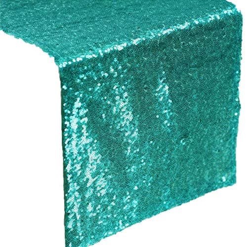 GWHome 12 X 108 inches Sequin Table Runner for Wedding Party Banquet Rectangular and Round Table (Turquoise)
