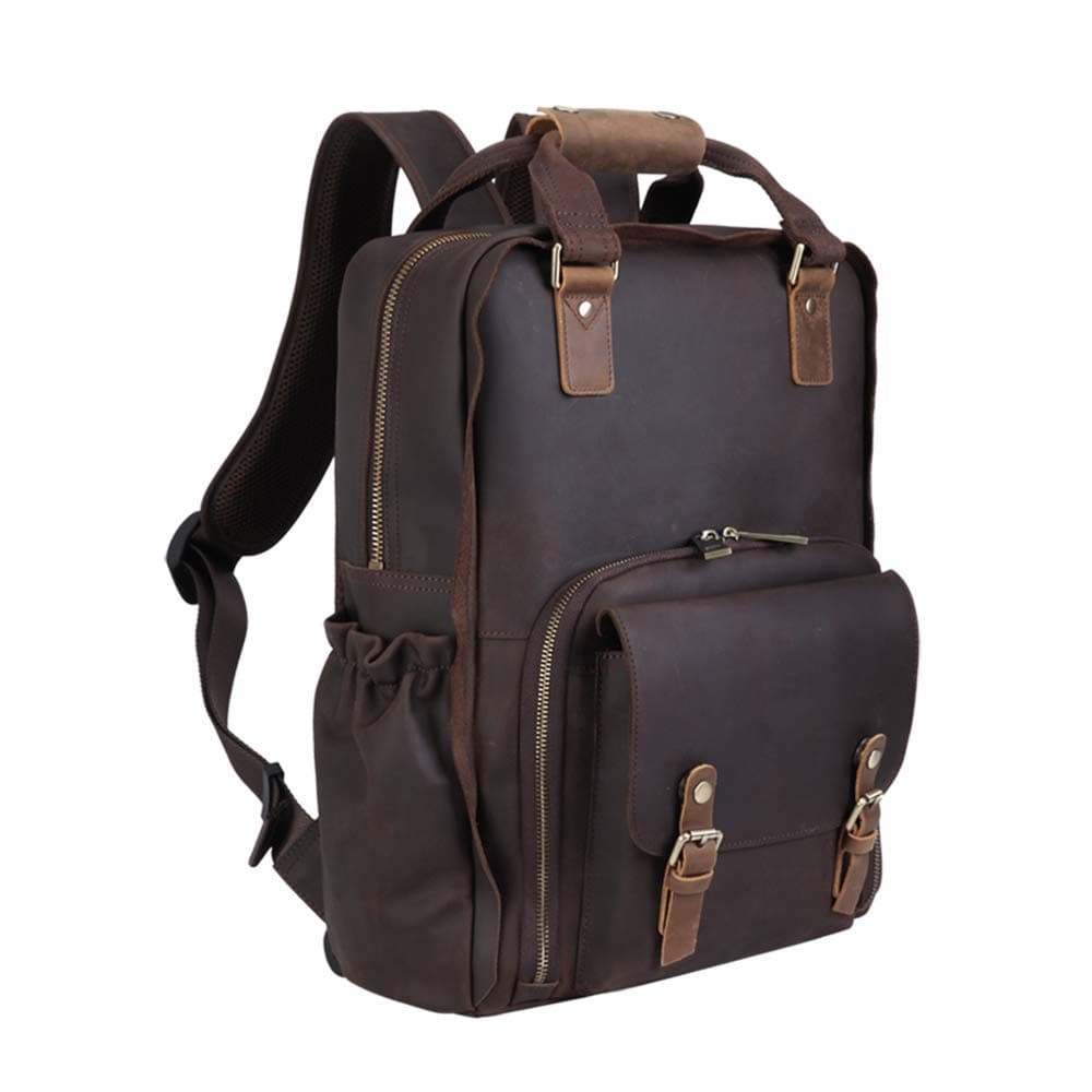 Mens Leather Laptop Backpack Rucksack Daypack,Bag with Detachable Camera Insert Bag Business Laptop Bag Work Bag for Men, Fits 15.6 Inch Laptop-Brown