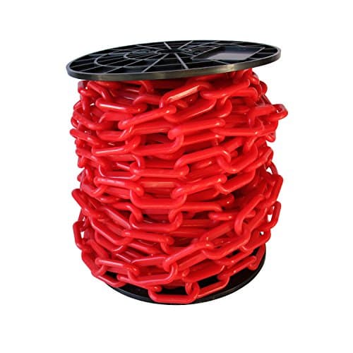 RCH Hardware CH-P55-08-RED-65 Decorative Light-Weight Plastic Chain For Planters, Crowd Control SAFETY Barriers, Queue Line Stanchions, Bright Décor Hanging Accessory | 1 Reel/65'