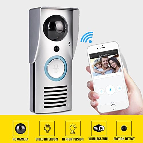 Two-Way Audio Doorbell, Wireless WiFi Video IR Camera, with HD 720p Cam, Smart Motion Detetion, Door Phone, Visual Intercom, IP55 Waterproof, Remote Unlocking, Night Vision, Doorbell Camera, DC12V/1A