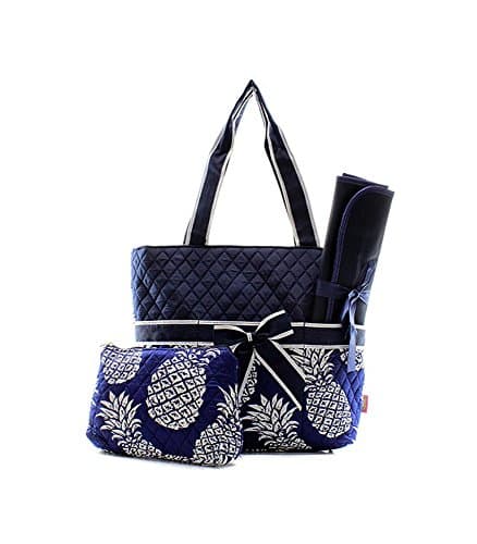 Quilted Diaper Bag 3-Piece Set, Pineapple Navy/Navy By Quilted