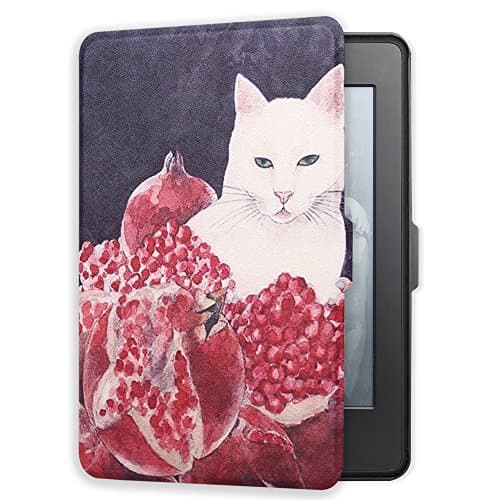 Young me martShell Case for Kindle Paperwhite with Hand Strap - The Thinnest and Lightest Leather Cover Auto Sleep / Wake for All-New Amazon Kindle Paperwhite (Pomegranate Cat)