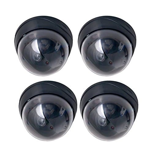 SUNLUXY 4 Pack Fake Dummy Imitation Indoor CCTV Dome Security Surveillance Camera with Red LED Flashing Light (Black)