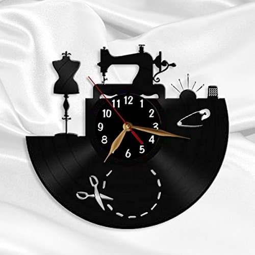 Sewing Salon Wall Clock, Tailoring Vinyl Record Clock 12inch(30 cm), Tailor Gift (Black clockface)