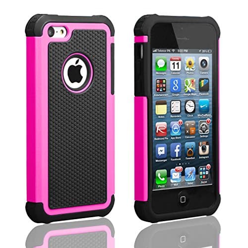iPhone 5C Case, AUMIAU Hybrid Dual Layer Shock Absorbin Armor Defender Protective Case Cover (Hard Plastic with Soft Silicon) for Apple iPhone 5C-Rose