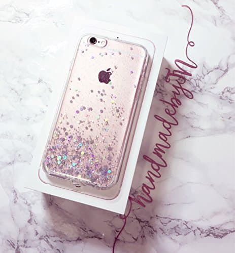 iPhone 7 PLUS Acrylic Crystal Clear Transparent Sparkle Bling Holographic Silver Glitters for Apple Cover case Transparent Hard back with TPU bumper