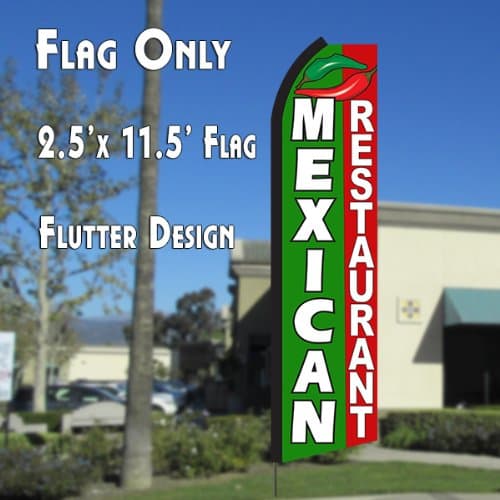 MEXICAN RESTAURANT (Green/Red) Flutter Polyknit Feather Flag (11.5 x 2.5 feet)