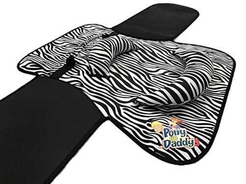 Neoprene Parent Saddle with Easy Close Strap - Features Padded Seat and Grab Handle for Safe and Comfortable Play Pony Rides - Fits Up to 50" Chest Size - Zebra Safari