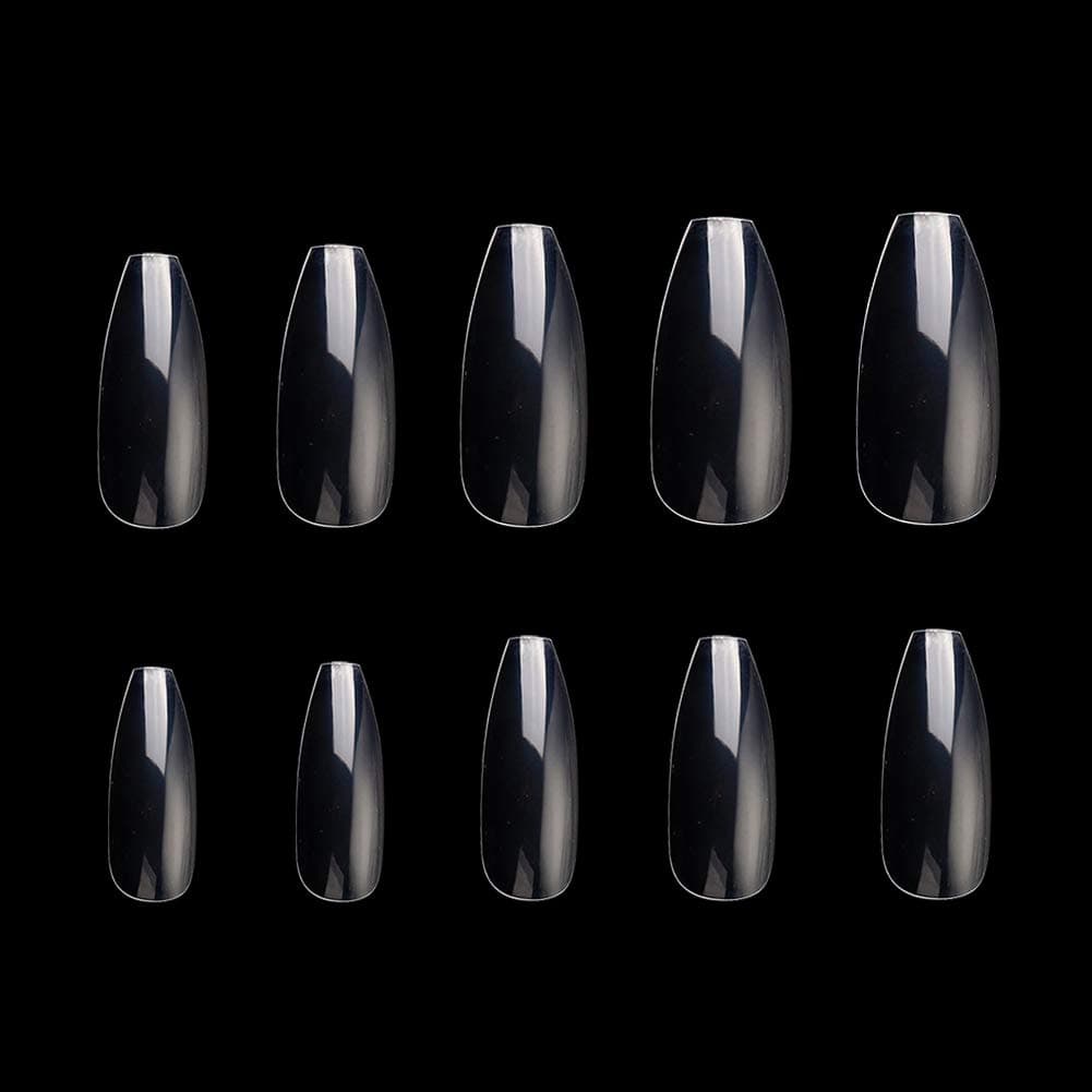 500Pcs Coffin Nails Ballerina Fake Nail Tips Full Coverage 10 Sizes Perfect Length Full Cover Acrylic False Nails for DIY Nail Art Accessories and Nail Salons (Clear)