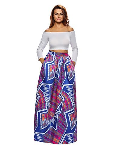 Budding Joy Women's High Waisted Floral Print Maxi Skirts A Line Long Skirts With Pocket (Small, Floral-3)