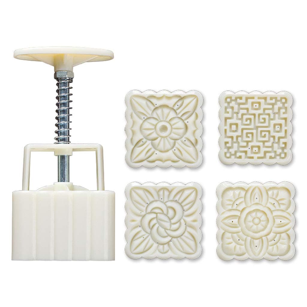 Batyuery 4pcs Square Hand Press Stamp Moon Cake Decor Barrel Mooncake Mold DIY Tool
