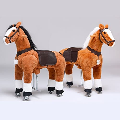 UFREE TWO Medium 36'' Mechanical Ride on Horses (One with Black Mane and Tail & One with White Mane and Tail)