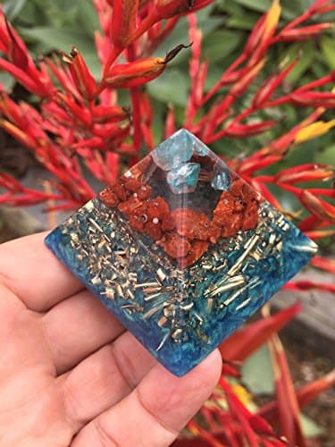 Ahi Mini Orgone Generator Pyramid with Blue Apatite and Orange Rhyolite