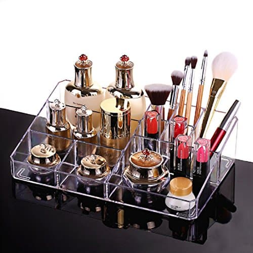 PP Plastic Makeup Palette Organizer,Cosmetics Makeup and Jewelry Storage Case Display Sets,8 Grid Makeup Organizer,12.2" x 7.7"x 3.1",Set Of 1 -Transparent