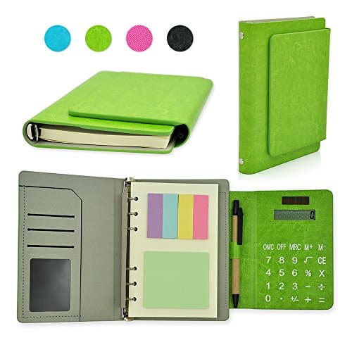 2017 PU Leather 6 Ring Binder Executive Personal Organisers Business Multifunction Ruled Notebook With Solar Power Calculators and Card Slot 7"(7 1/4"x5 1/2"x1 1/4")