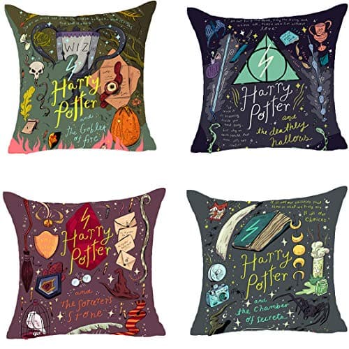 4PC Decorative Pillowcase Set Throw Pillow case Pillow Cover Cotton Linen Cushion Covers for Home/car/bar/Restaurant 18 x 18 inch-Harry Potter Style 090728