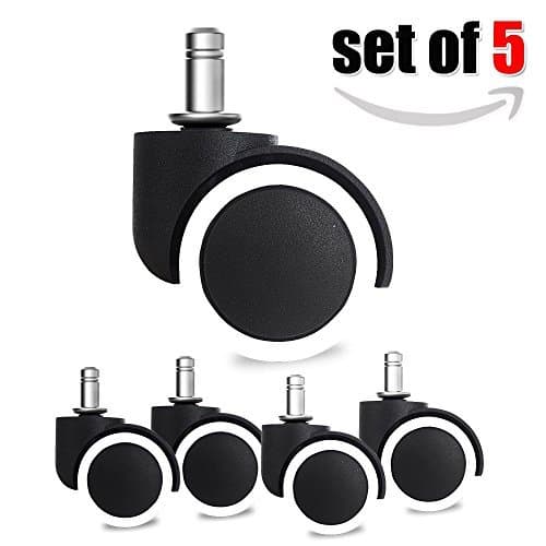 Office Chair Replacement Caster Wheels - Floor Protecting - Standard Size 50mm - Fits nearly all styles of chair - Glides smoothly on Hardwood, Laminate, Tile and Slate (PACK OF 5)