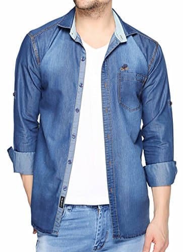 Men's Solid Slim Fit Casual Shirt (dms46d_Blue_Large)