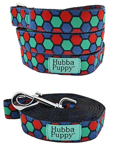 Geometric Hexagon Blue Green and Red Large 6 ft and Small 4 ft Dog Leash by Hubba Puppy Durable Nylon Lead (Large (1" x 6ft))
