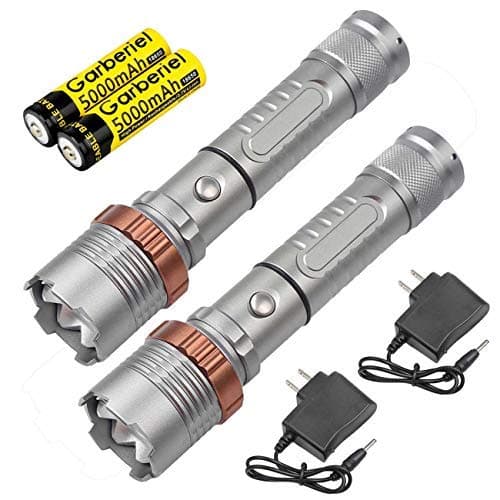 Garberiel 2 Pack Flashlight Set, 4000 Lumens 5 Modes T6 LED Flashlight Waterproof Adjsutable Focus Flashlight Torch Light for Camping Fishing (Battery Include)