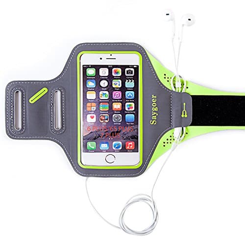 Saygoer Running Armband for iPhone 7 6/6s (4.7 inch), LG Nexus 4, HTC One M7, Huawei Ascend P6 with Key Holder Earphone Velcro Screen Protector, Green