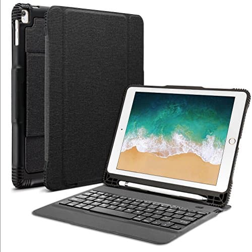 Detachable Keyboard Case for New iPad 9.7'' 2018 2017 / iPad Air 2 / iPad Air / iPad 9.7 Pro , PBELE Ultra-Slim Wireless Bluetooth Keyboard Case Cover Built-in Stand and Pencil Holder Fit for Apple iPad 6th / 5th Gen, iPad Air 1 / 2