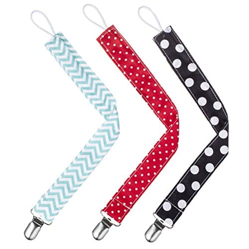 Baby Pacifier Clip Holder Personalized 3-Pack Soothie Clips With Strong Teeth Unisex Hanging Clips With Modern 2-Sided Patterns Boy & Girl Colors A Perfect baby Shower Gift