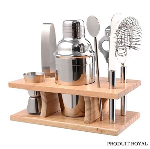 Produit Royal 8 Pcs Stainless Steel Bar Set Tools Bartender Cocktail Shaker Mixer Barware Kit Martini Drink Professional Piece Party Jigger Mixing with Wood Stand Home Restaurant Bar new