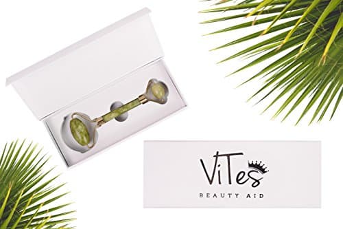 Jade Roller - 100% Natural Therapy Roller Massager - Double Premium Head Stone for Slimming and Firming Skin