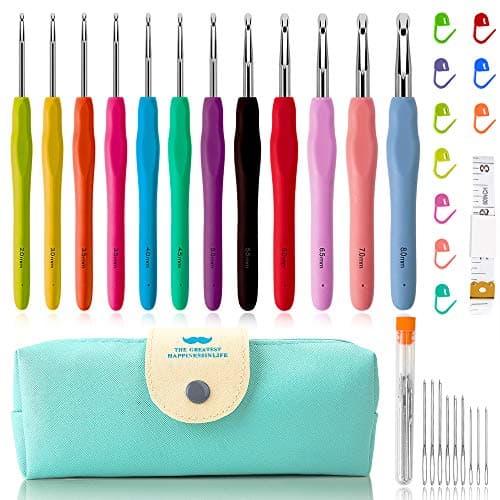 32Pack Crochet Hooks Set Ergonomic Soft Handles - Aluminum Blunt Needles - Knitting Needle - 2.0mm-8.0mm, Best Gifts for Mom