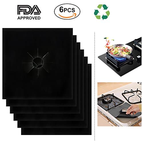 Gas Range Protector Stovetop Burner Cooker Cover, Reusable Non-stick Dishwasher Safe Liner Clean Mat, 6 PCS 10.6 by 10.6 inch, Black