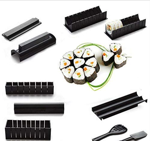 Five BEE Premium DIY Sushi Making Equipment Machine 10 Kit | at Home Japanese Rice Ball Cake Roll Mold for Beginners | Sushi Gift Set | Multifunctional Mould Making Sushi Tools
