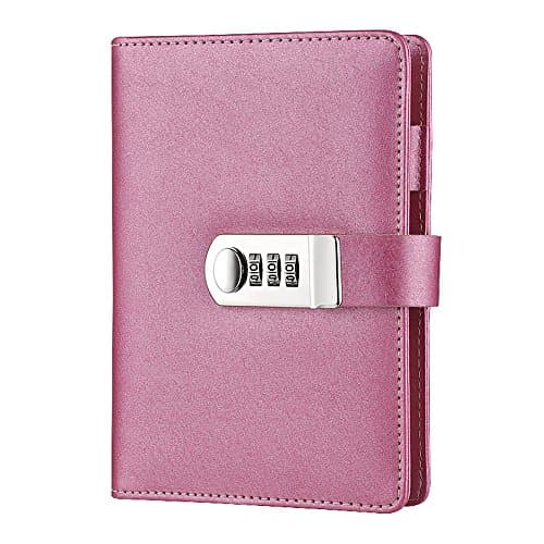 ToiM Macaroon Color PU Leather A6 Loose-Leaf Locking Binder Journal with Combination Lock, Passcode Diary Secret Notebook (Pink)