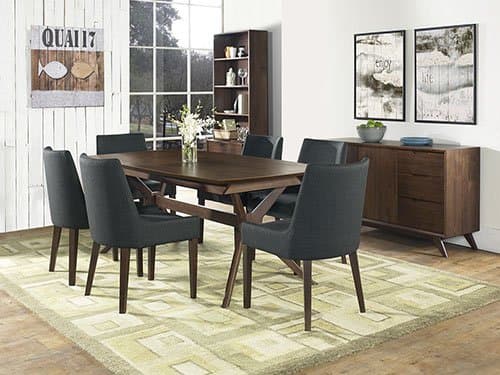 Coastlink Hawaii Walnut Dining Set For 6 - Scoop Back Chairs Charcoal Fabric