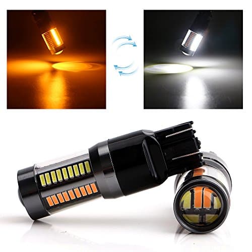 EverBrightt 2-Pack Amber White Switchback T20 7443 4014 66SMD Led Turn Signal Bulb Brake Light with Lens DC 12V