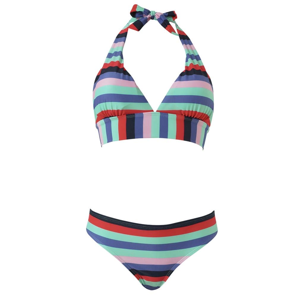 Scuba Women's Multi Coloured Stripe Halter Neck Bikini Set