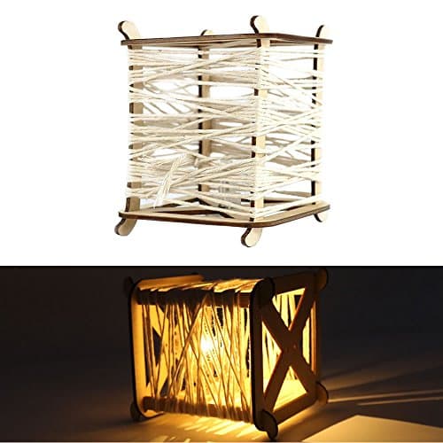 Shmbada 3D Puzzle Craft Home Wooden Lantern Bulk, Tabletop Decorative Indoor, Rustic DIY Wooden Candle Holder Set with LED Light for Bar, Home Decor, Garden, Wedding and Party, Christmas, Halloween