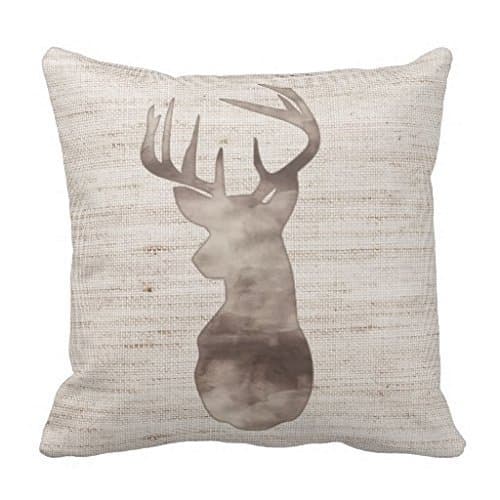 Rustic Watercolor Deer Head On Burlap Throw Pillow Case 18" * 18"