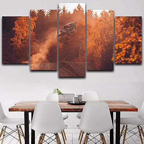 Wsxxnhh Modern Wall Art Pictures Frame Hd Printed 5 Panel Mountain Biking Autumn Landscape Home Decoration Poster Living Room Painting-20X35Cmx2/20X45Cmx2/20X55Cmx1