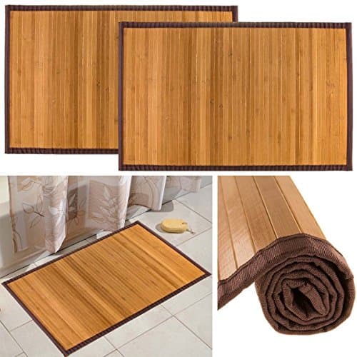 Bamboo Non Skid Water Resistant Bath Floor Mats Non Slip Shower Bathroom Rugs Pack of 2 ,21” x 34”